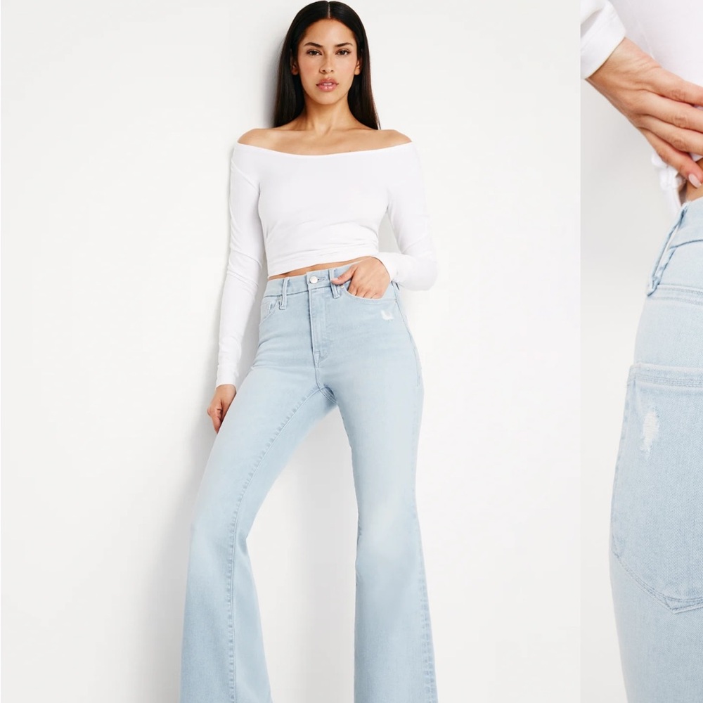 Good American Light Blue Flare Jeans